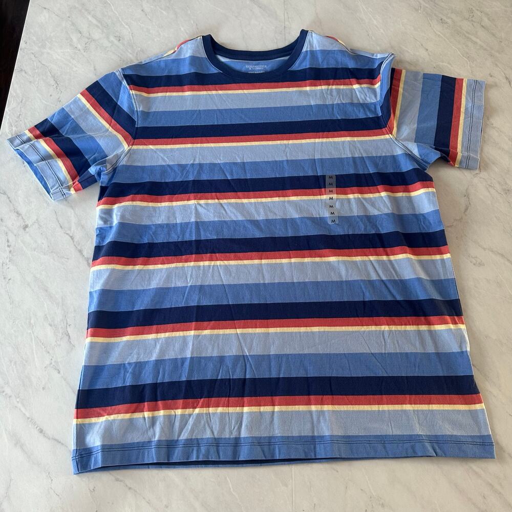 NWT Roundtree & Yorke soft washed striped t shirt medium blue 100% cotton men's